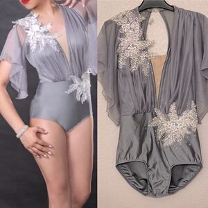 Glamour solo custom dance costume gray lyrical flutter sleeve SA-Small adult
